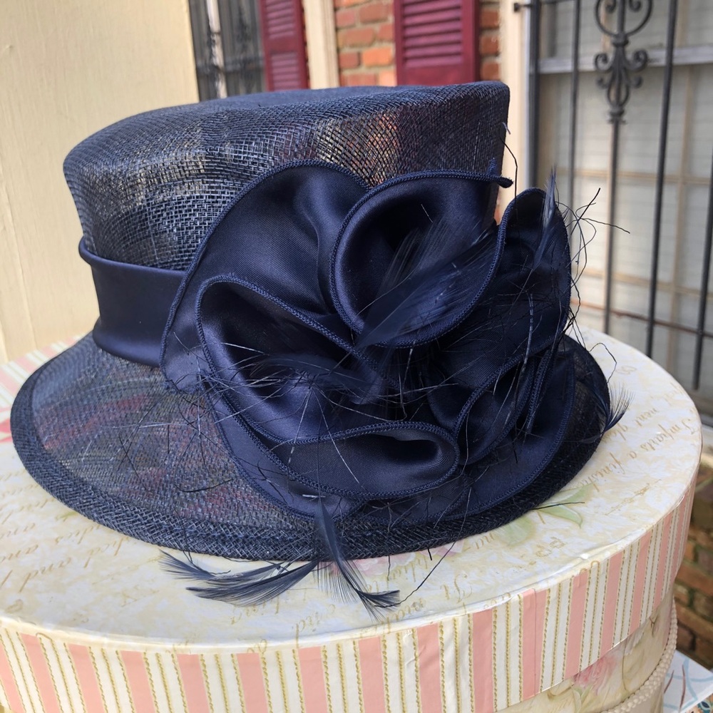 Navy church, wedding, Kentucky derby hat